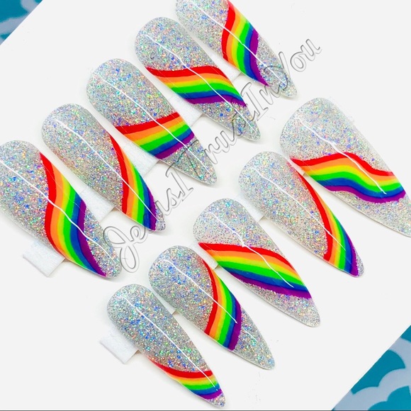 RAINBOW 🌈- LONG STILETTO PRESS ON NAILS - Picture 9 of 12